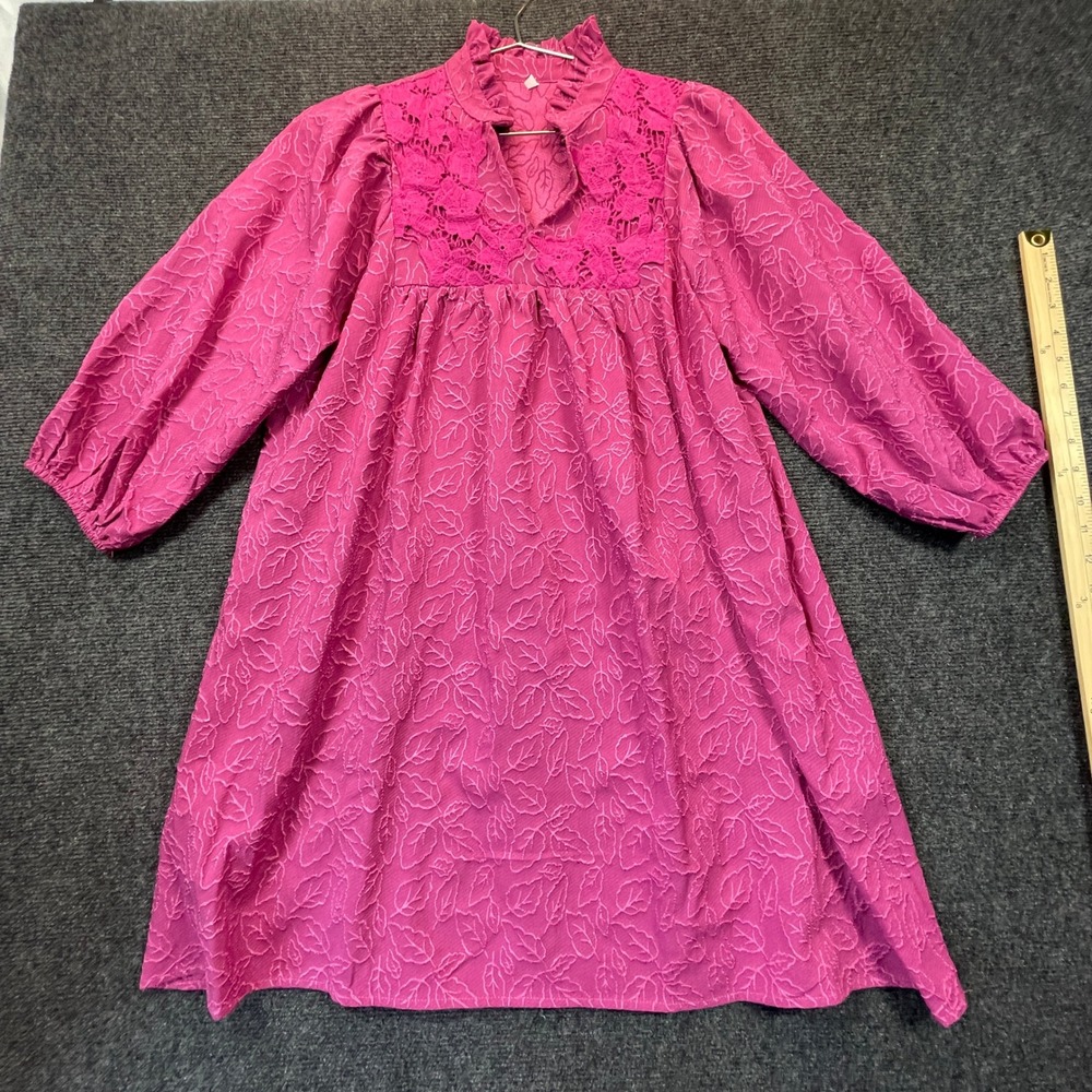 Victorian Style Magenta Pink Lace Babydoll Mini Dress Women M Oversized Romantic
